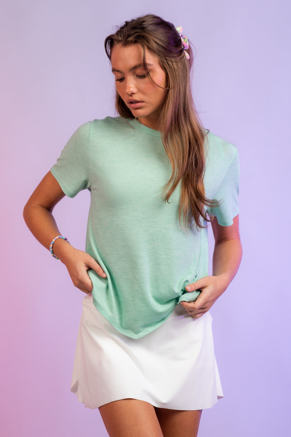 Short Sleeve Twisted Hem Knit Top