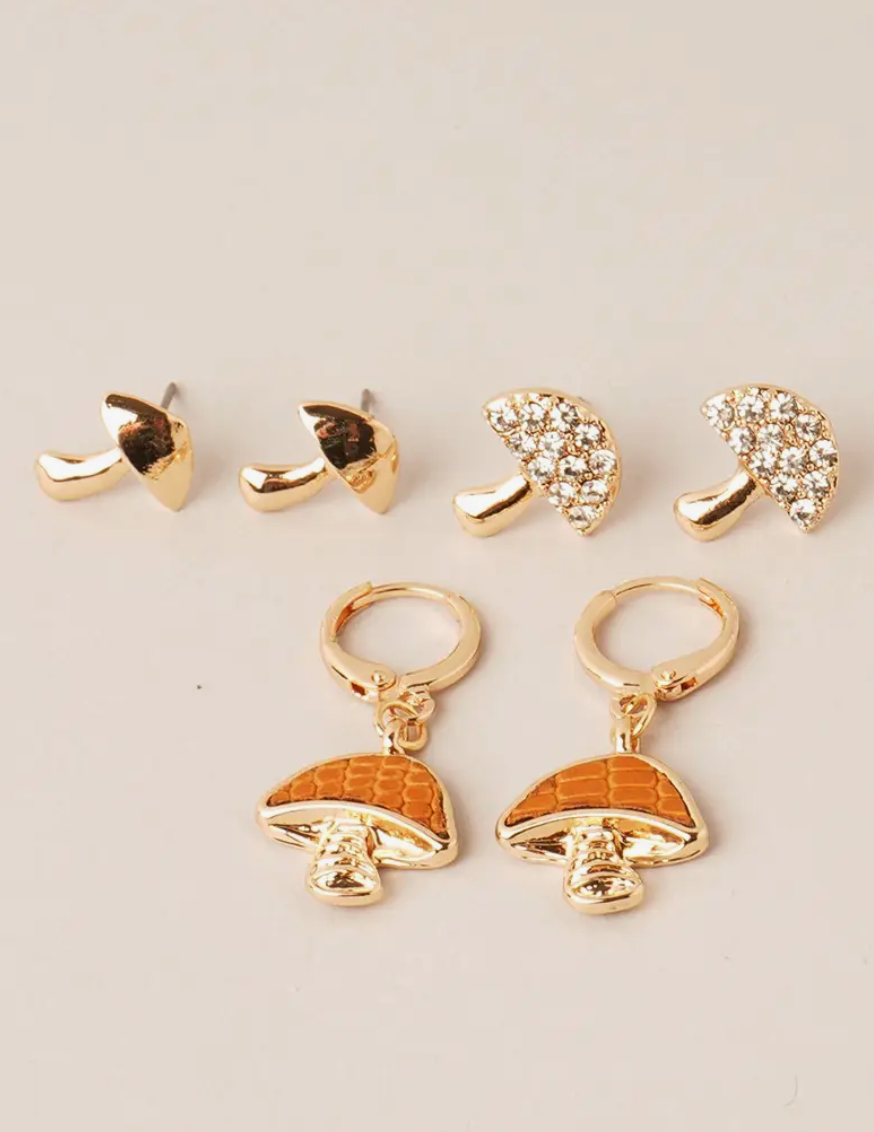 3 Pairs - Mushroom Earring Set