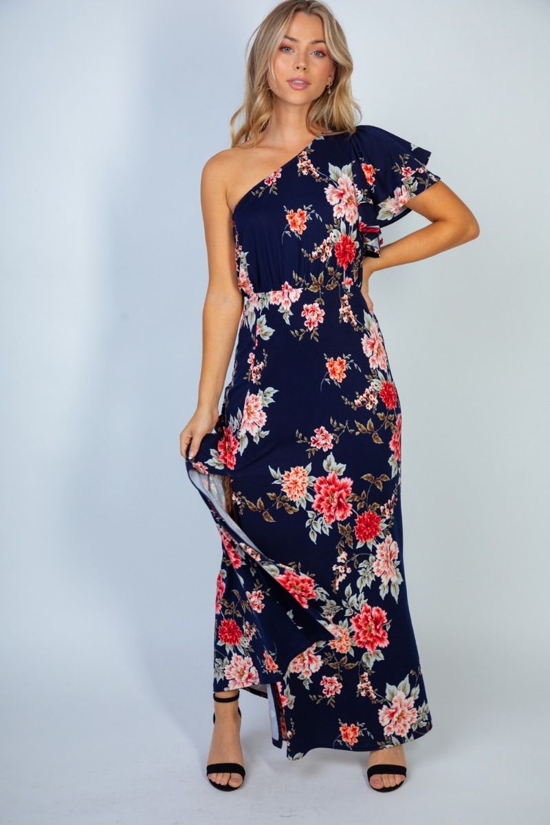 Floral Print Knit Off-Shoulder Dress