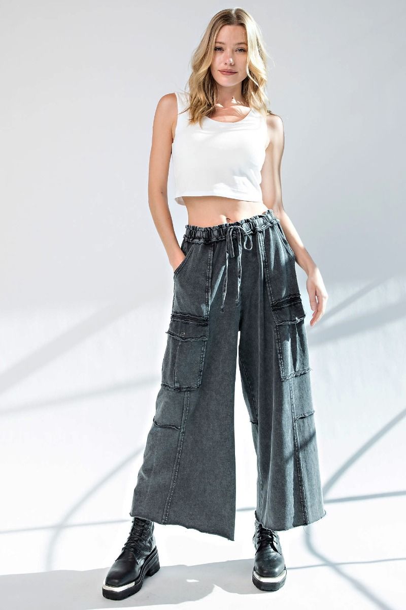 Mineral Washed Wide Leg Cargo Pant