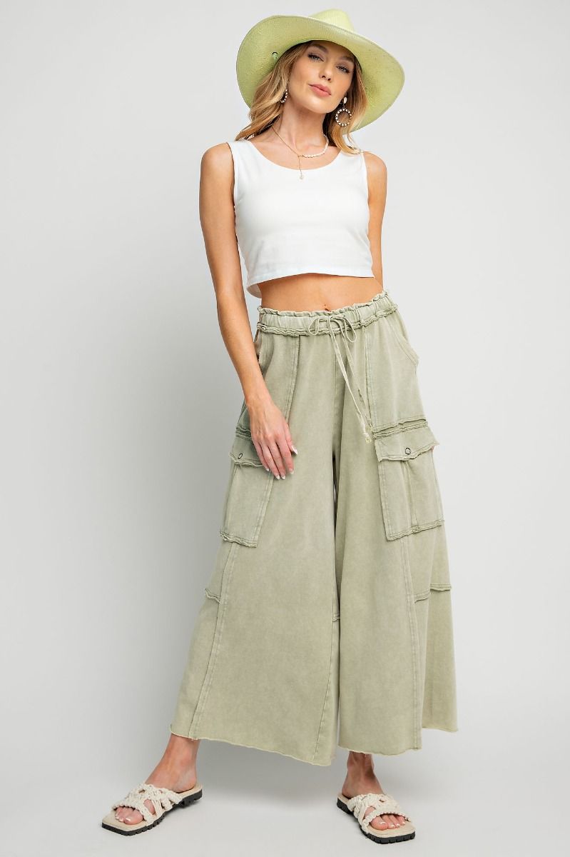 Mineral Washed Wide Leg Cargo Pant