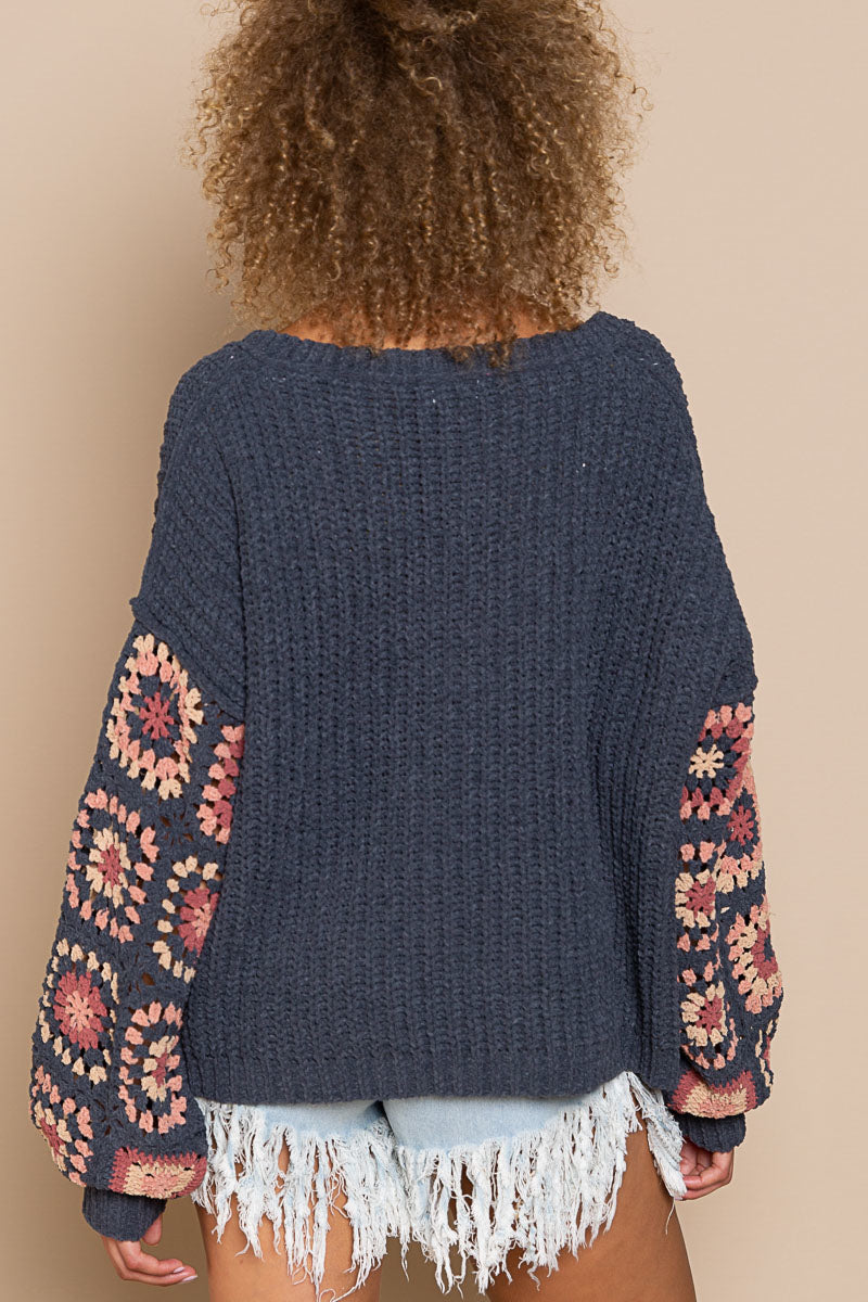 Chenille Sweater with Handmade Panel Sleeve