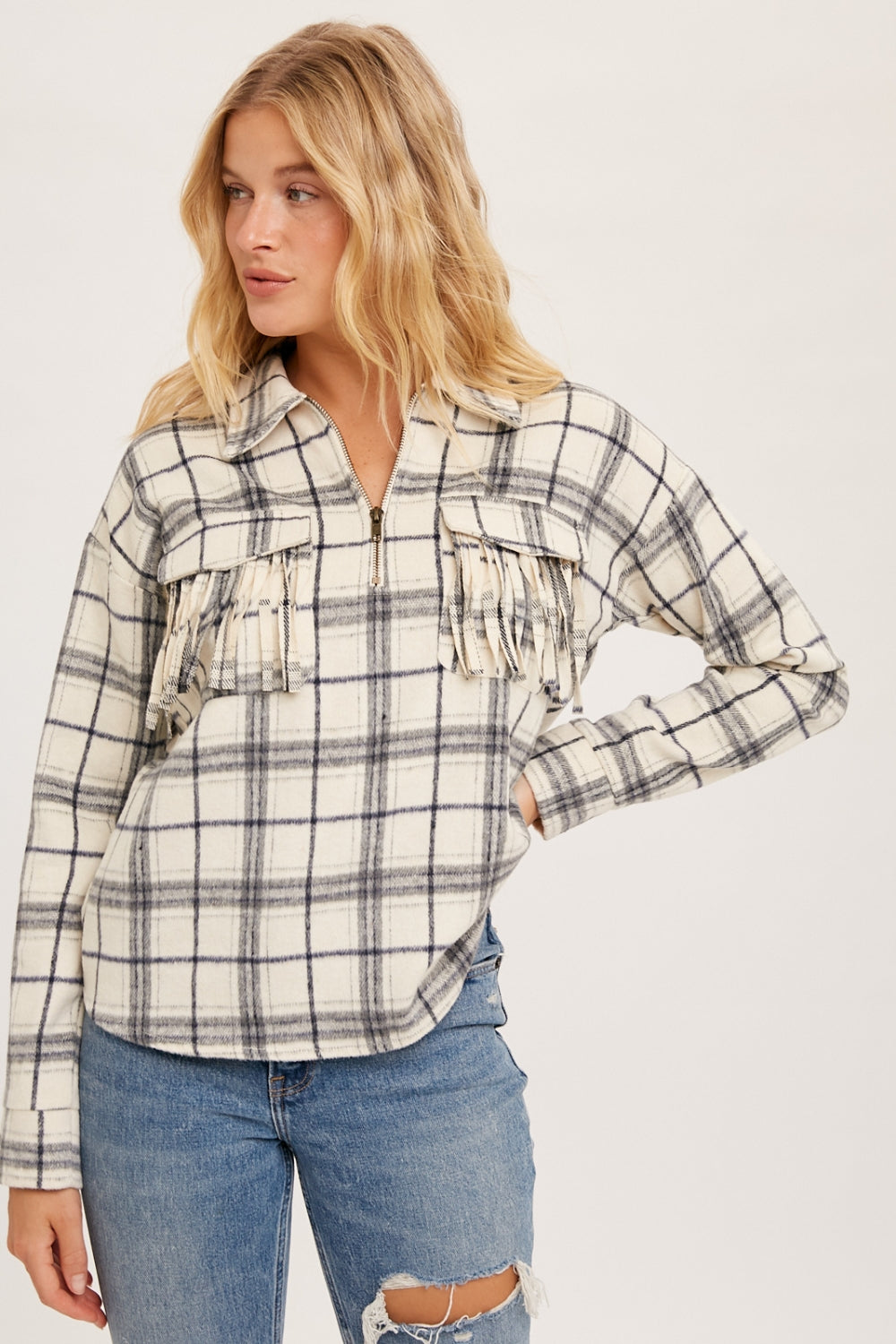 Fringe Pocket Half Zip Shirt