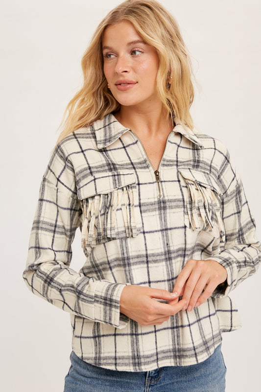 Fringe Pocket Half Zip Shirt