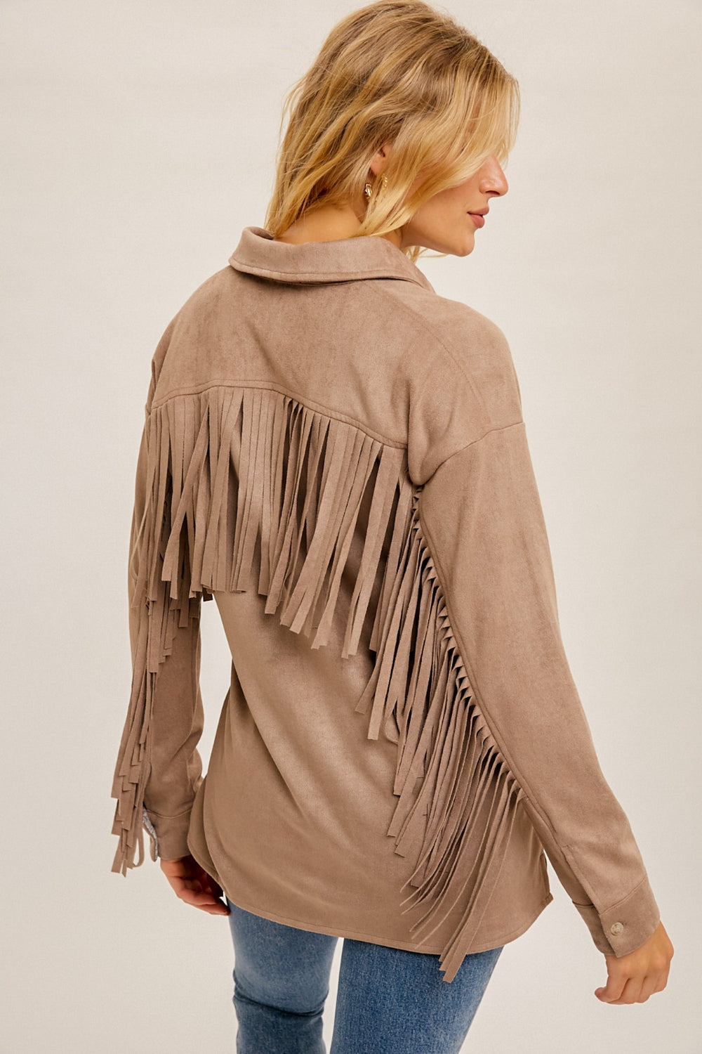 Button Down Suede Fringe Shacket