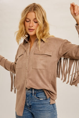 Button Down Suede Fringe Shacket