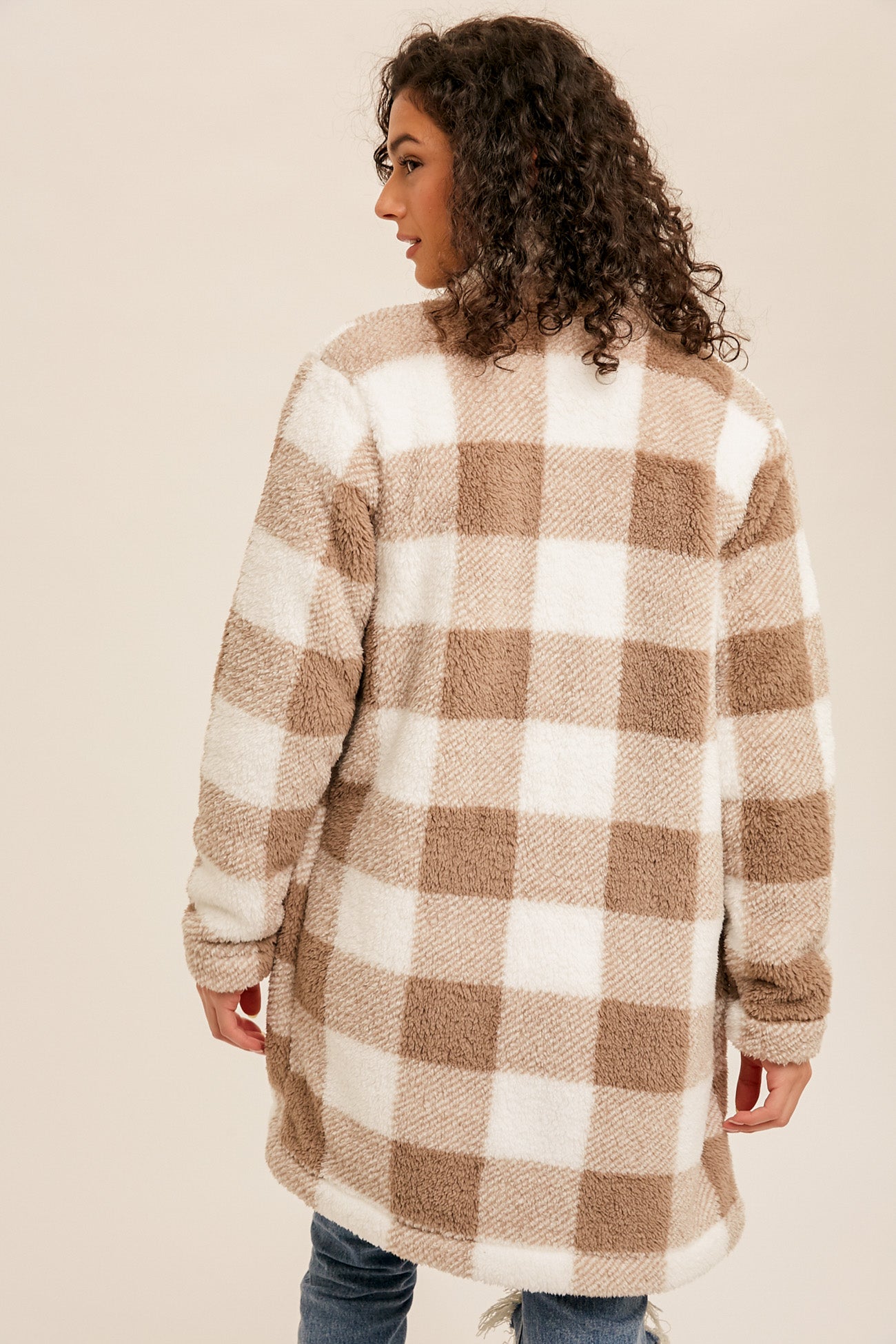 Sherpa Plaid Long Button Down Jacket