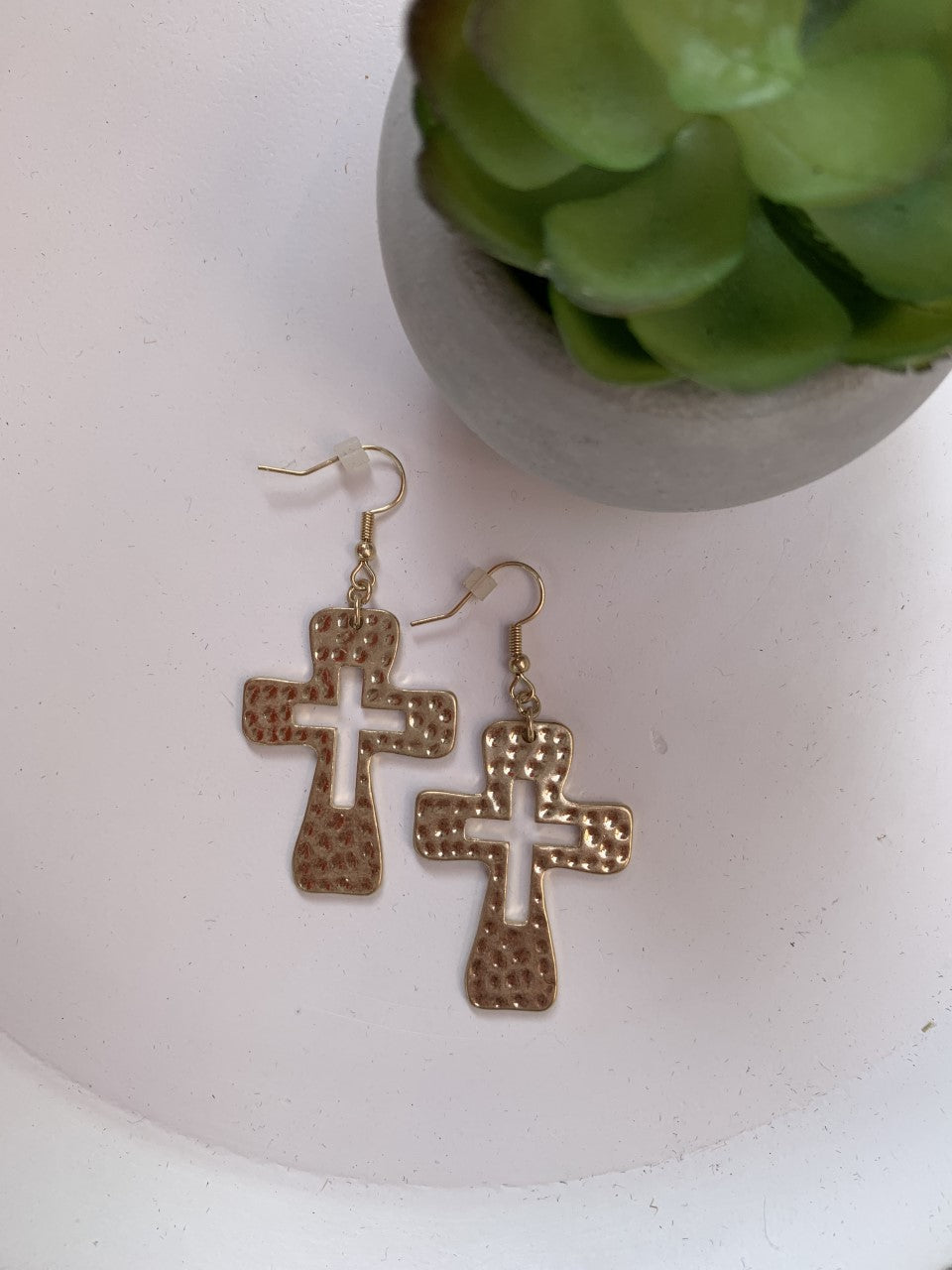 Hammered Cross Earrings