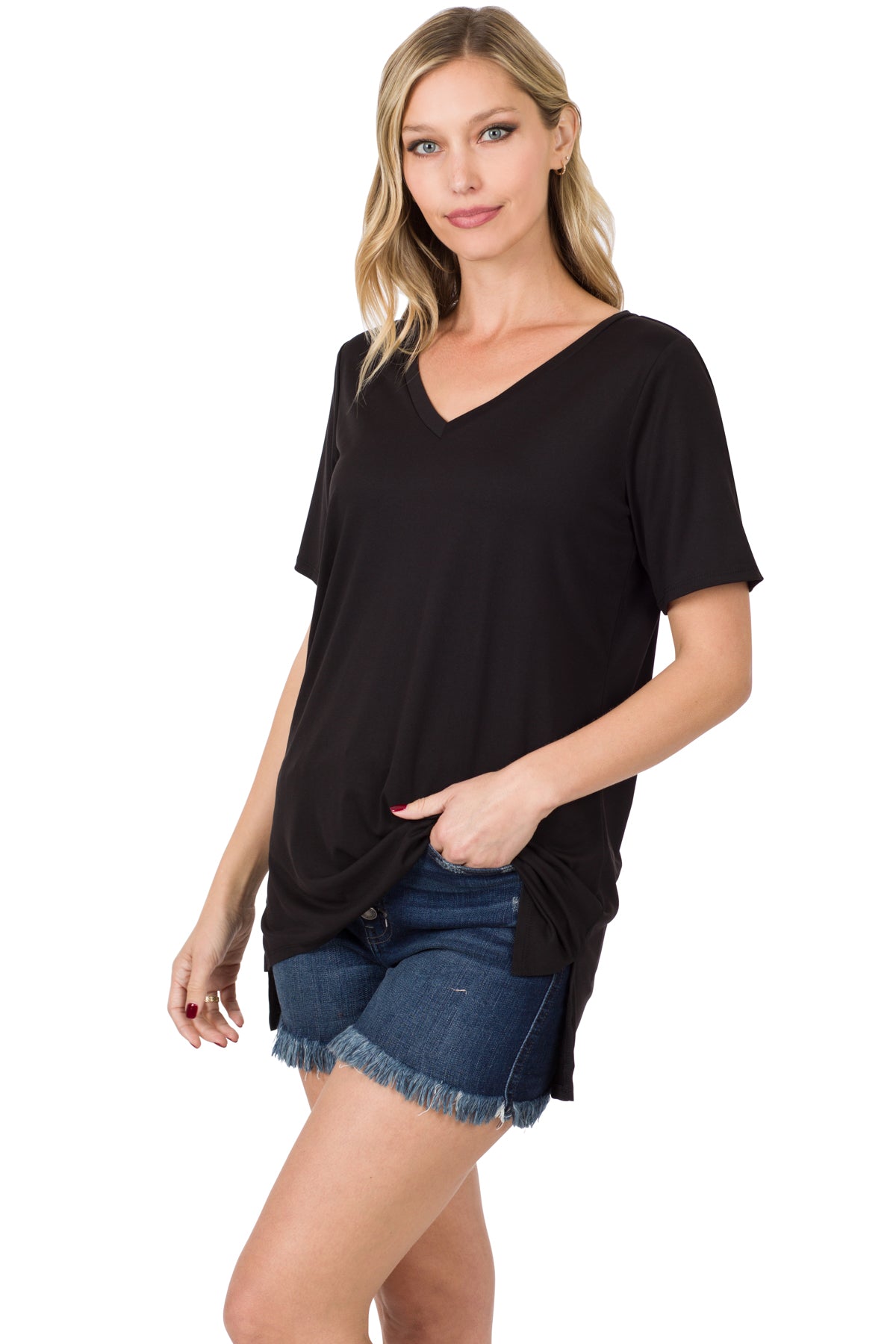 V-Neck High-Low Hem Top