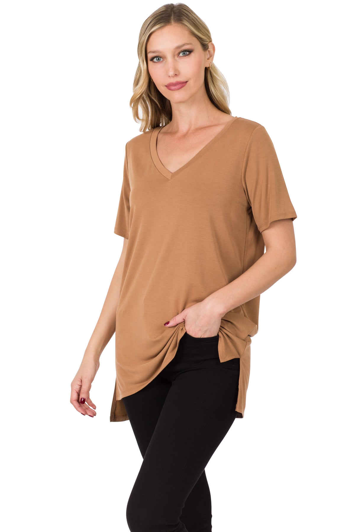 V-Neck High-Low Hem Top