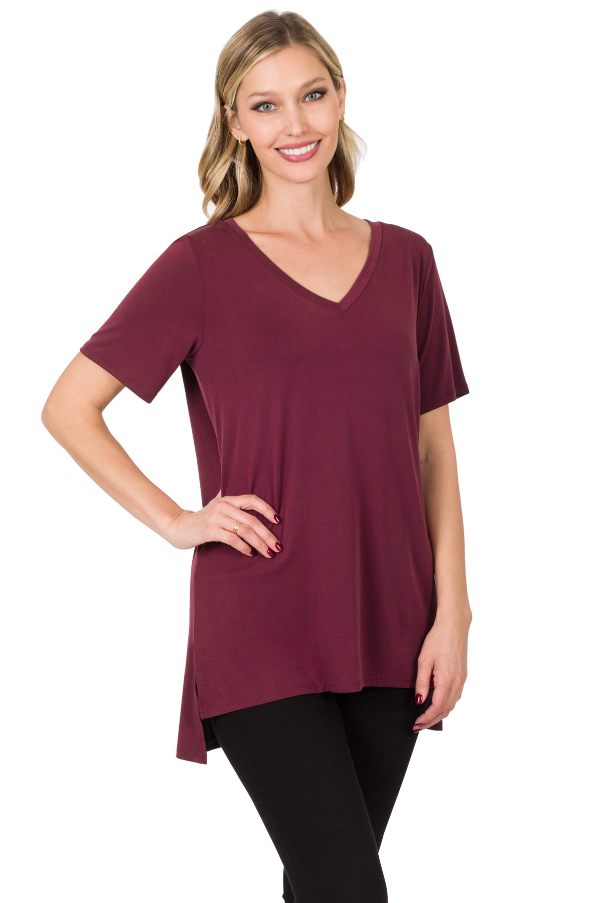 V-Neck High-Low Hem Top