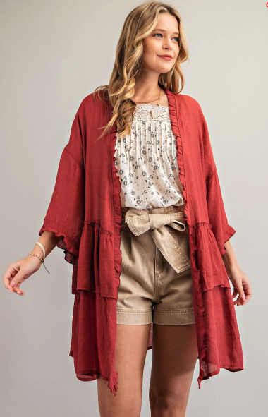 Ruffled Short Sleeve Cardigan