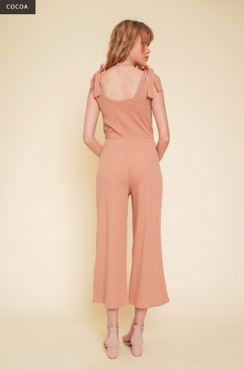 Ribbed Tie Shoulder Jumpsuit