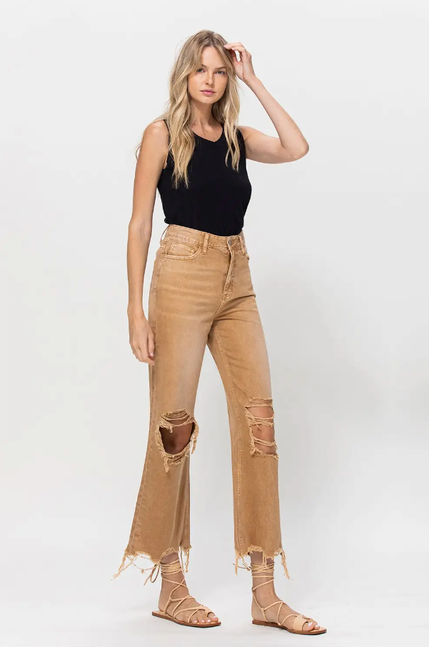 90's Vintage Flare Crop Jeans