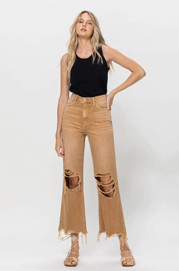 90's Vintage Flare Crop Jeans