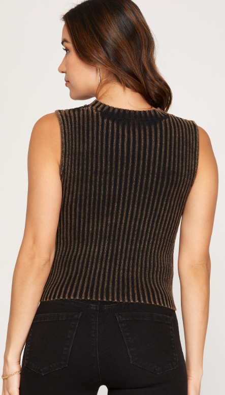 Sleeveless Washed Rib  Knit Sweater