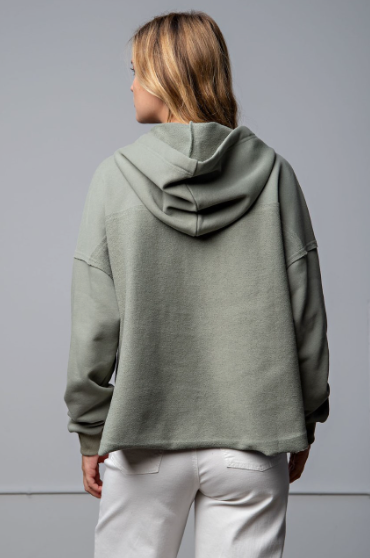 Rounded Raw Hem Hooded Sweatshirt