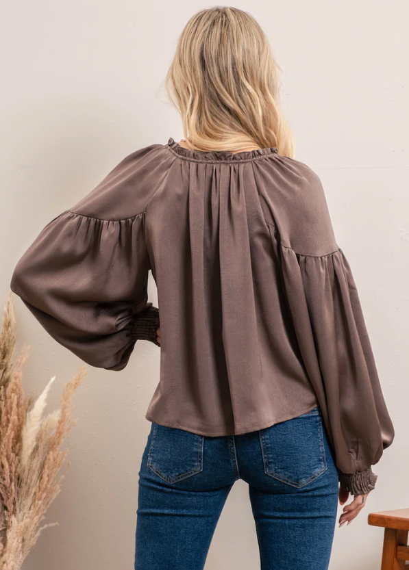 Satin Effect Peasant Blouse