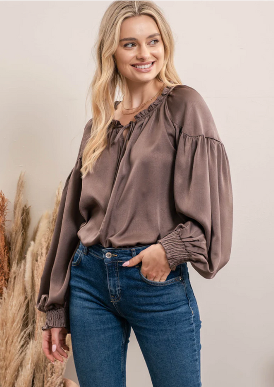 Satin Effect Peasant Blouse