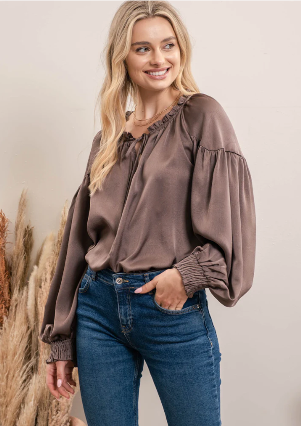 Satin online peasant top