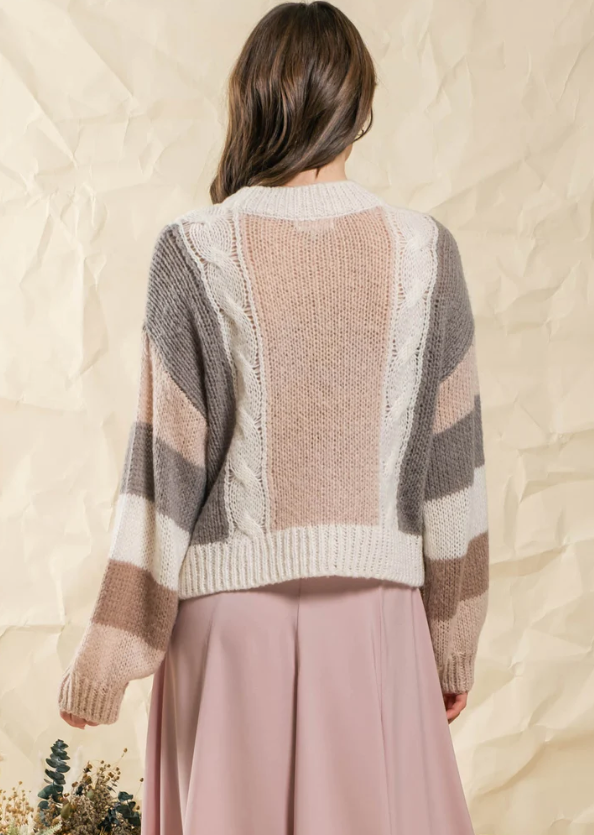 Color Block Cable Knit Sweater