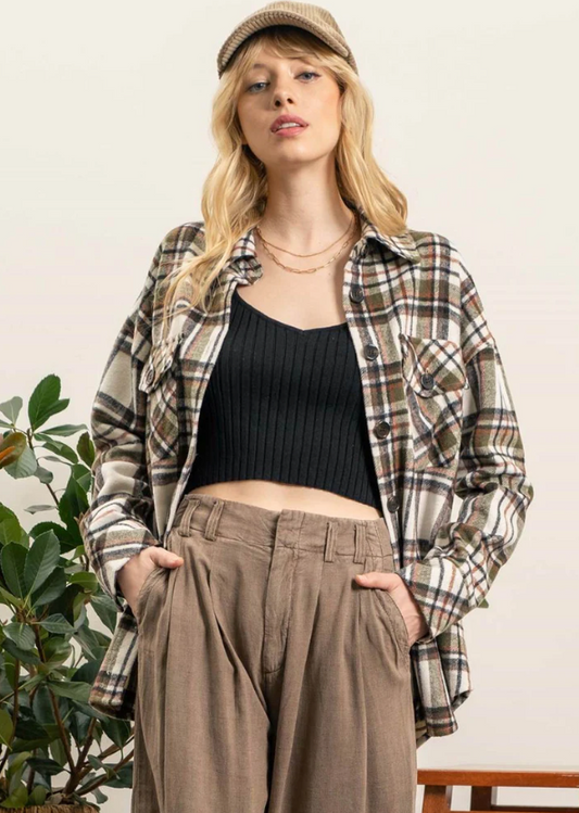 Plaid Extended Shoulder Shacket