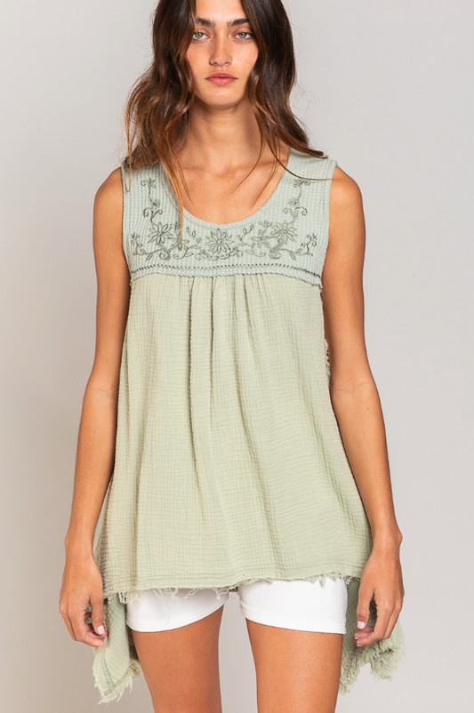 Mixed Media Sleeveless Top