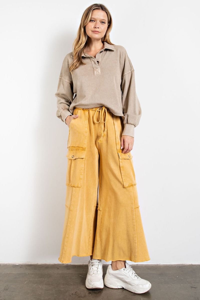 Mineral Washed Wide Leg Cargo Pant