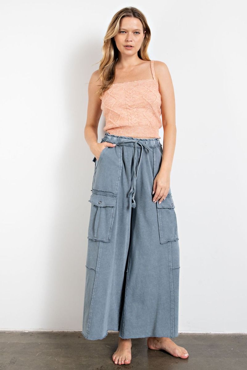 Mineral Washed Wide Leg Cargo Pant