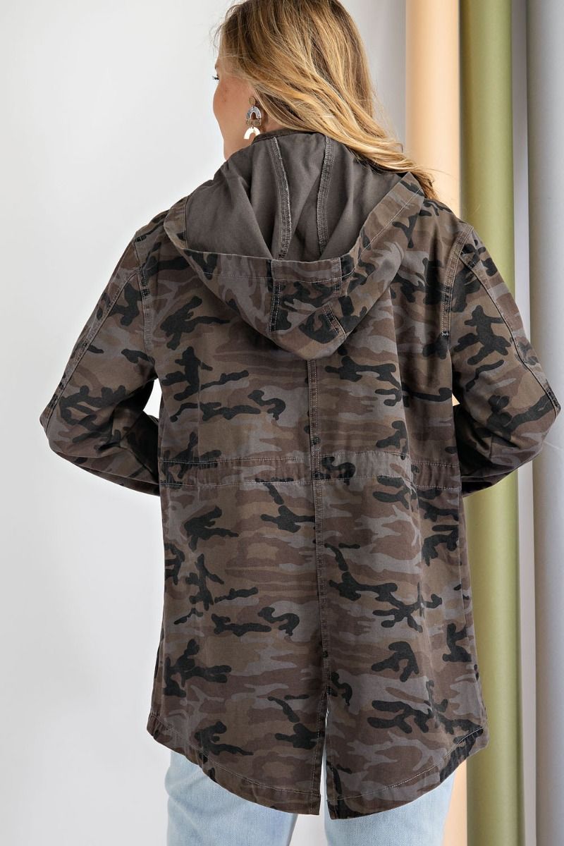 Camo Printed Safari Hooded Jacket