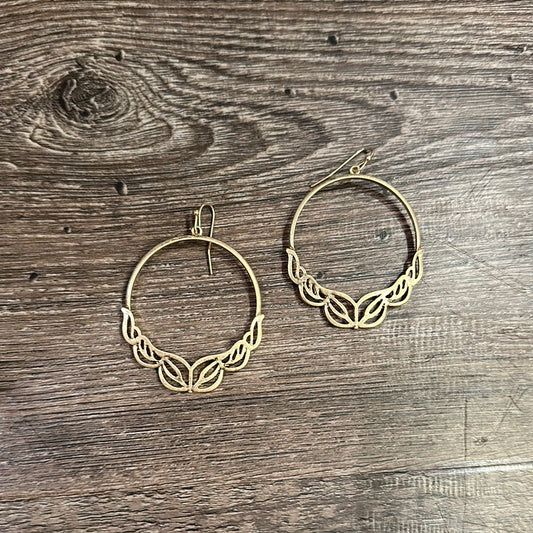 Fancy Gold Dangle Hoop Earrings