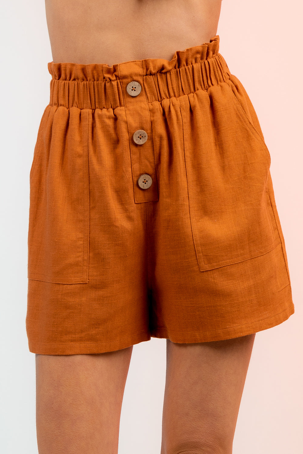 Ruffle High-Waisted 3 Button Shorts