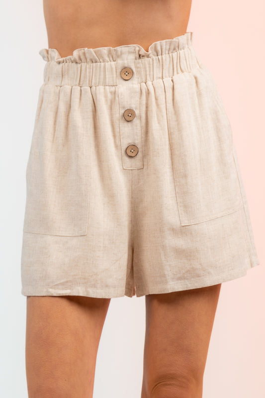 Ruffle High-Waisted 3 Button Shorts