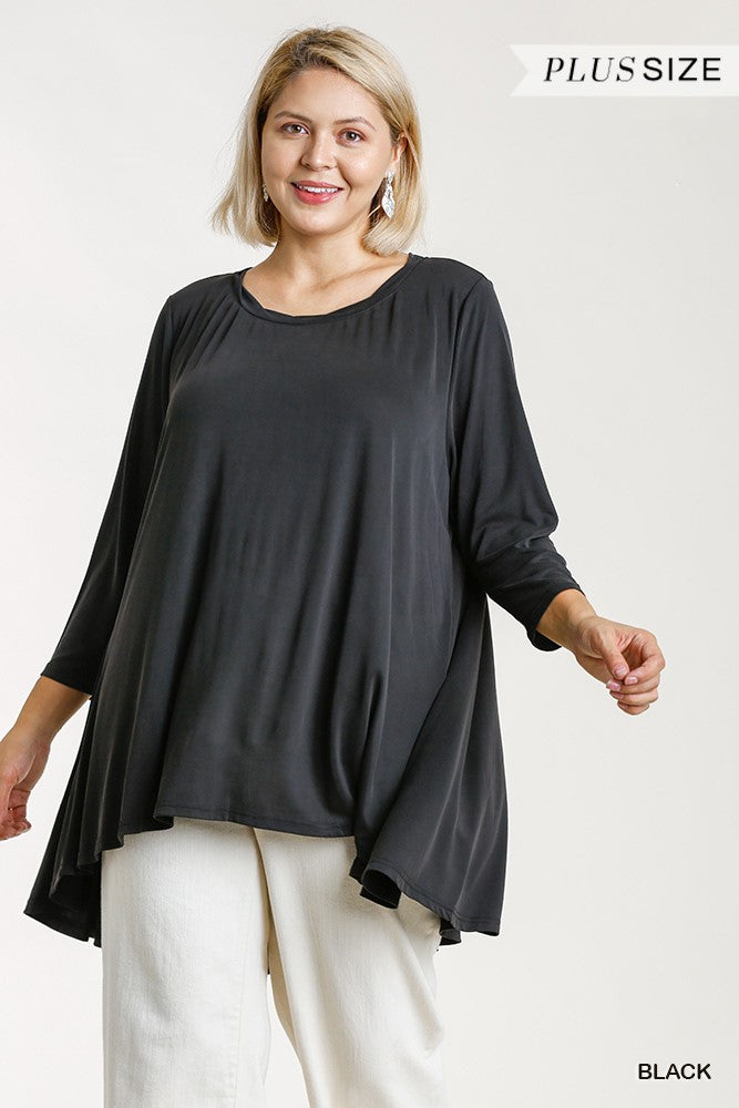 Plus Size 3/4 Sleeve Tunic with High Low Hem