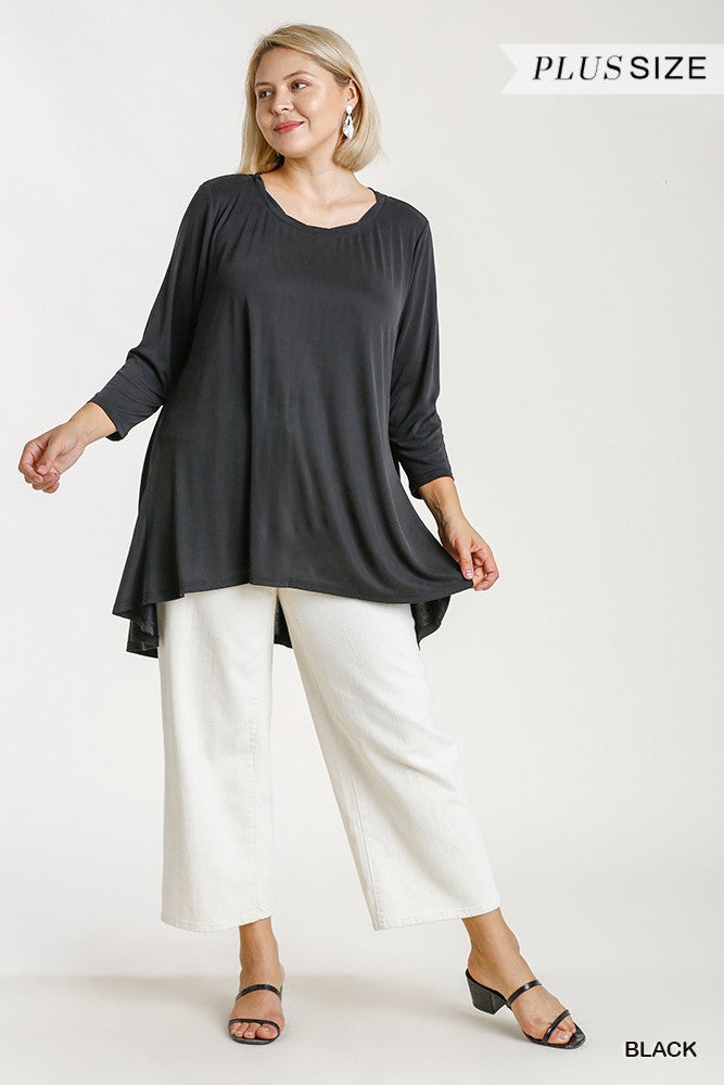 Plus Size 3/4 Sleeve Tunic with High Low Hem