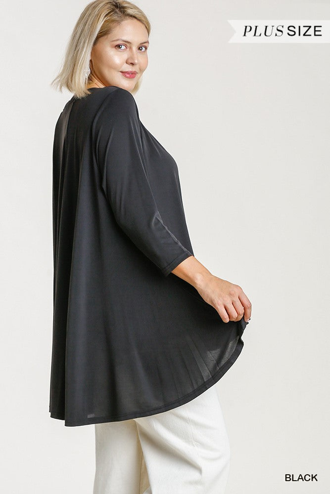 Plus Size 3/4 Sleeve Tunic with High Low Hem