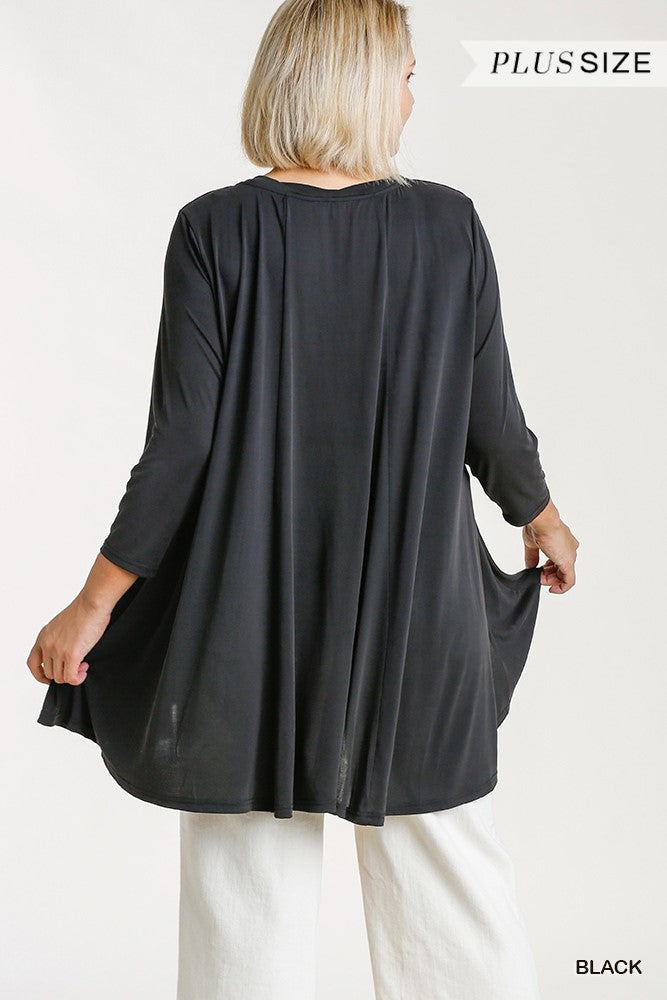 Plus Size 3/4 Sleeve Tunic with High Low Hem